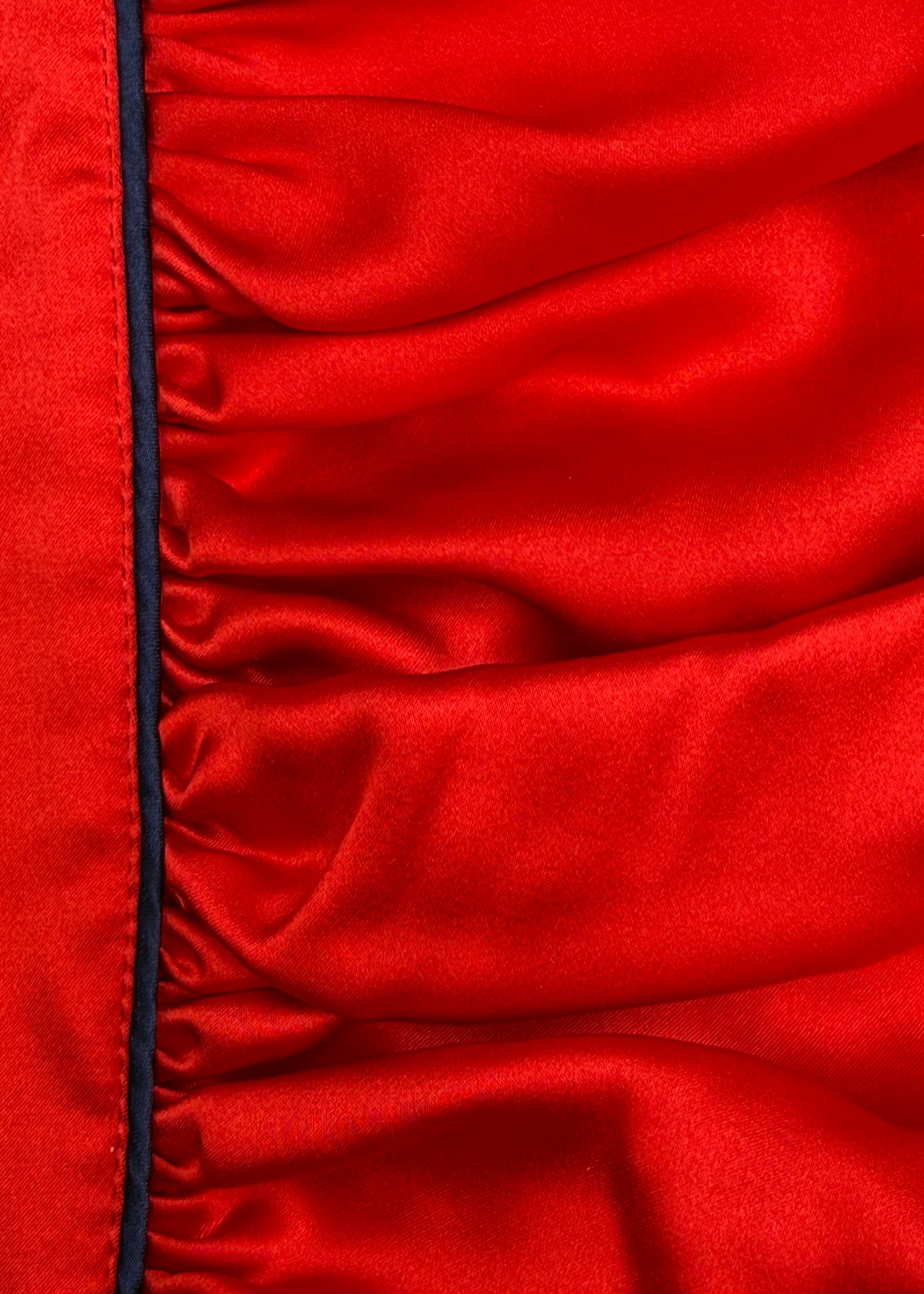 Ruby red silk hair bonnet with midnight blue trim by Miaveriana.