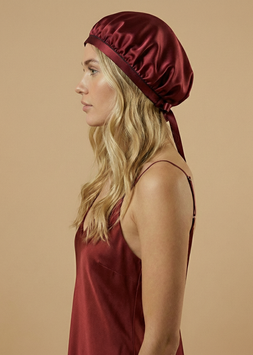 SILK HAIR BONNET RED RUBY