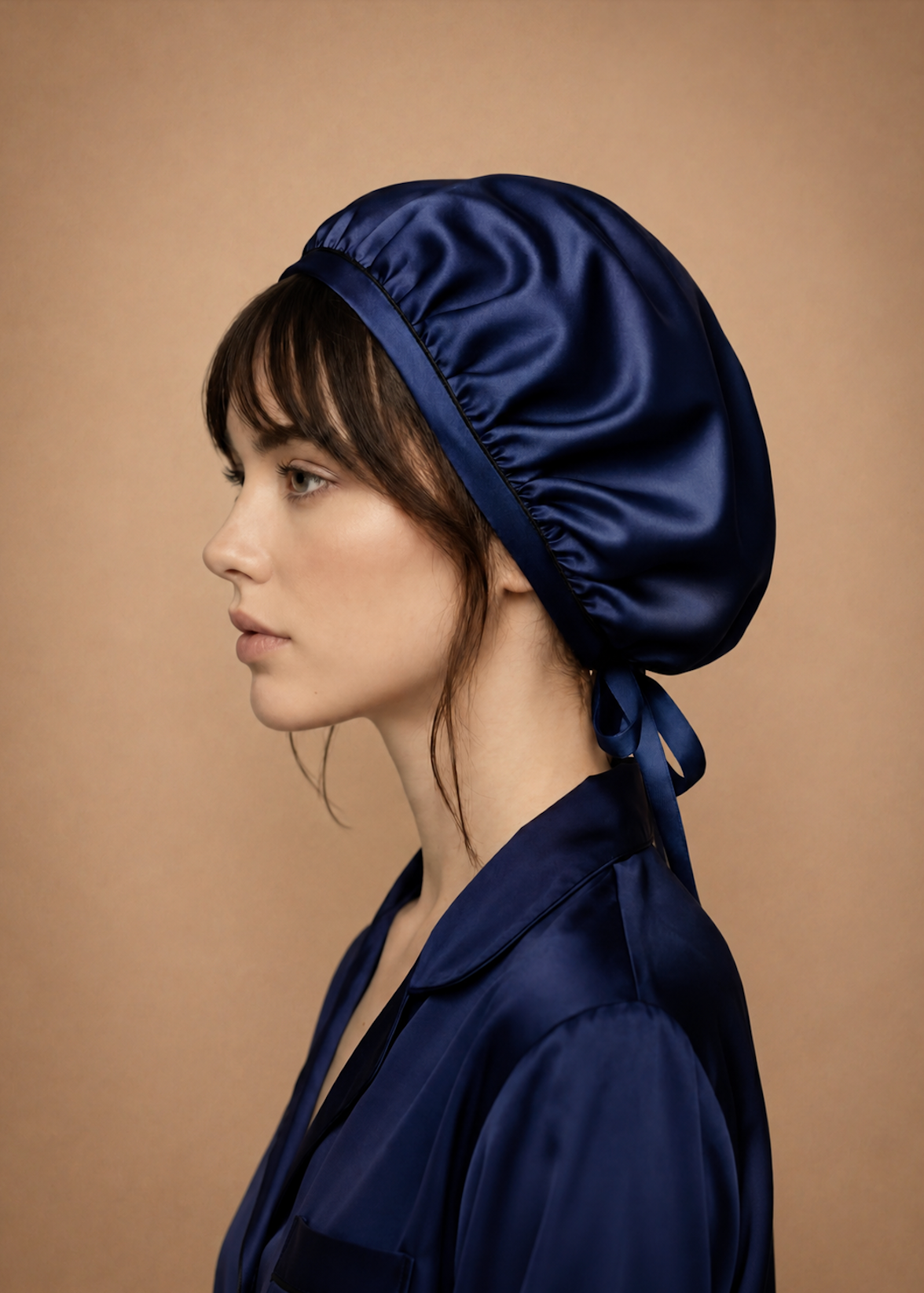 Midnight Blue mulberry silk hair bonnet by MIAVERIANA