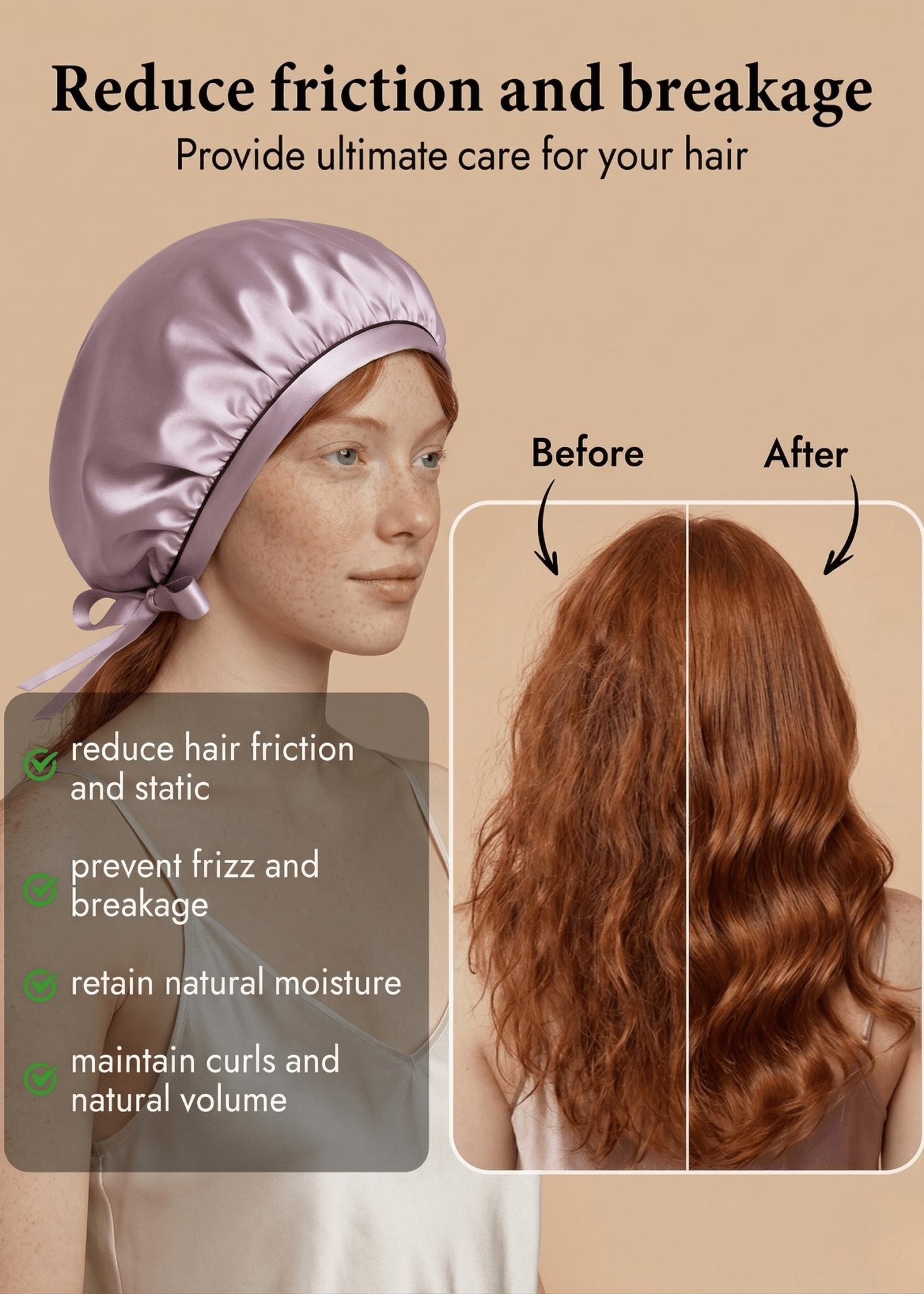 Bonnet de nuit en soie mûrier lilas