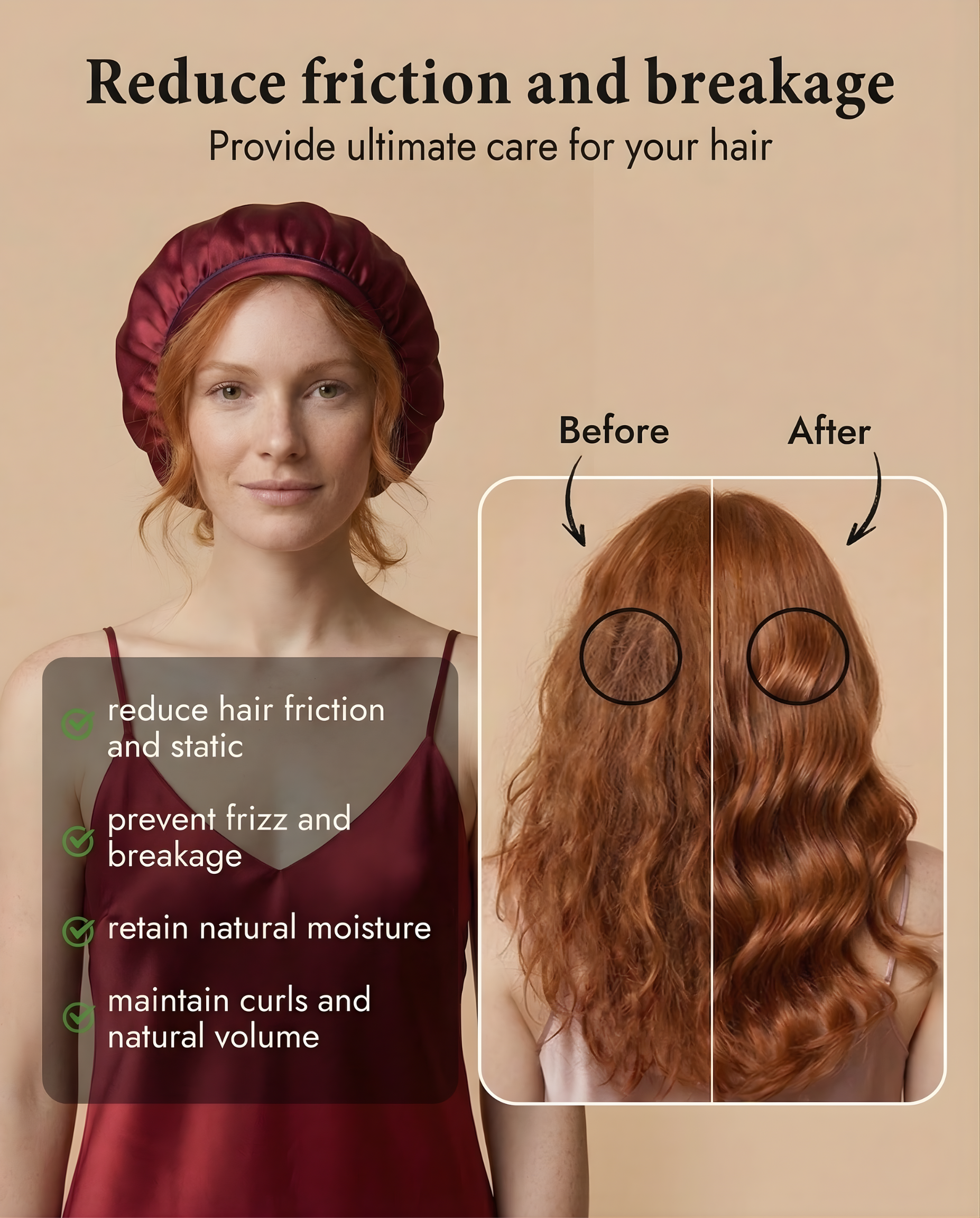 Seidenhaarhaube, rot-rubinrot