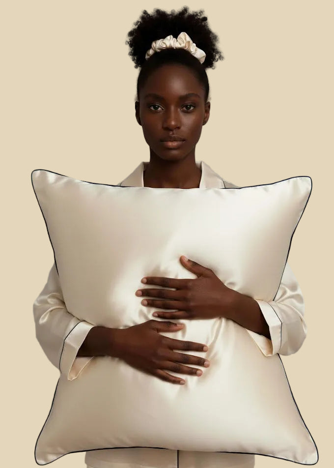 TAIE D'OREILLER EN SOIE IVOIRE PERLE