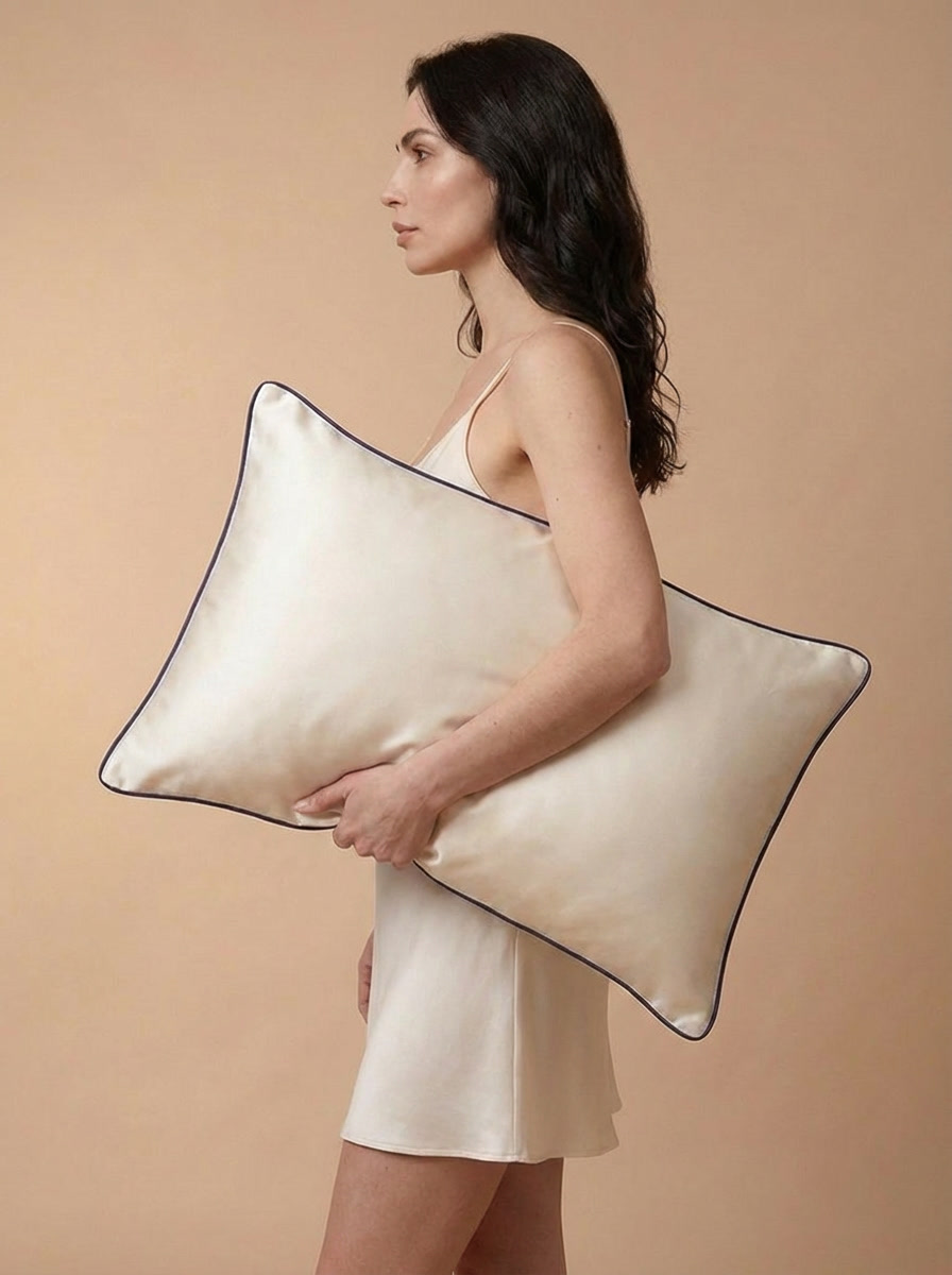 Seidenkissenbezug, Perlmutt, Elfenbein